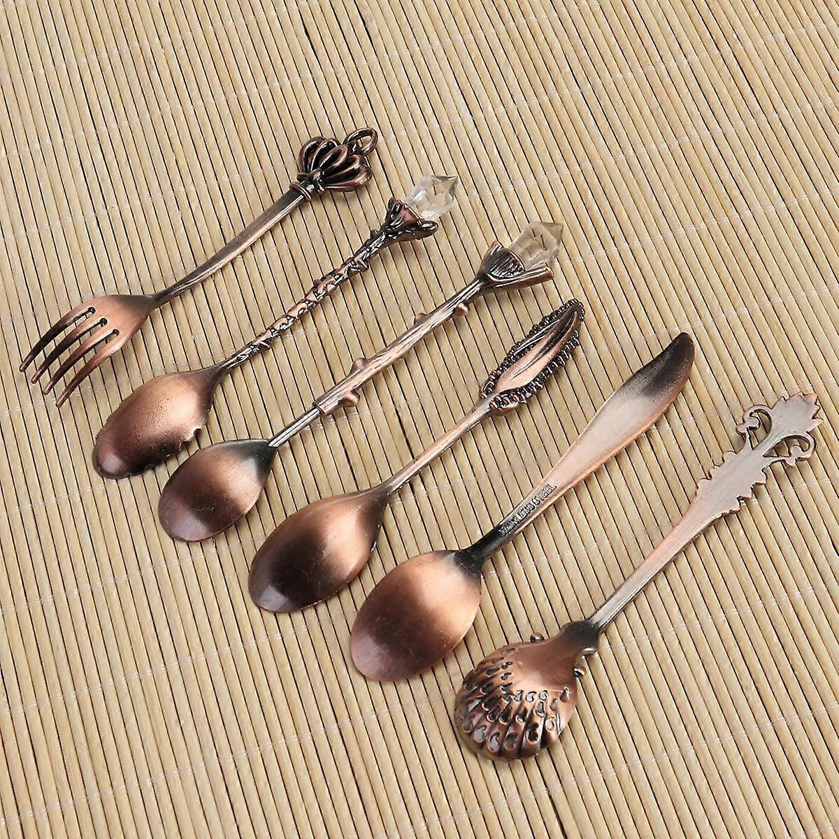 Royal Spoon Fork Set Vintage Tableware for Food Catching 6Pcs
