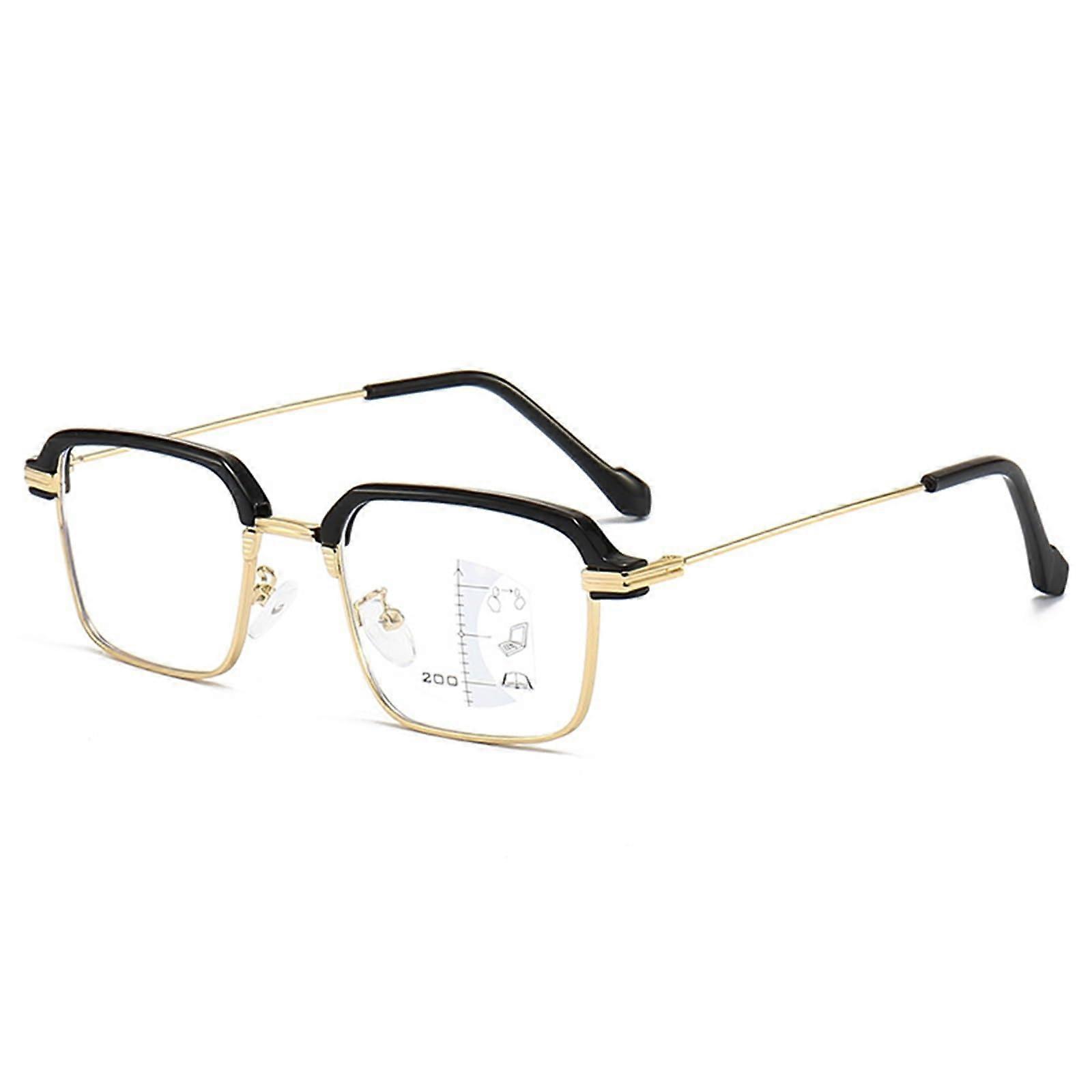 Progressive Reading Glasses for Men Blue Light Blocking Large Gold Frame 3.5x Anti Glare