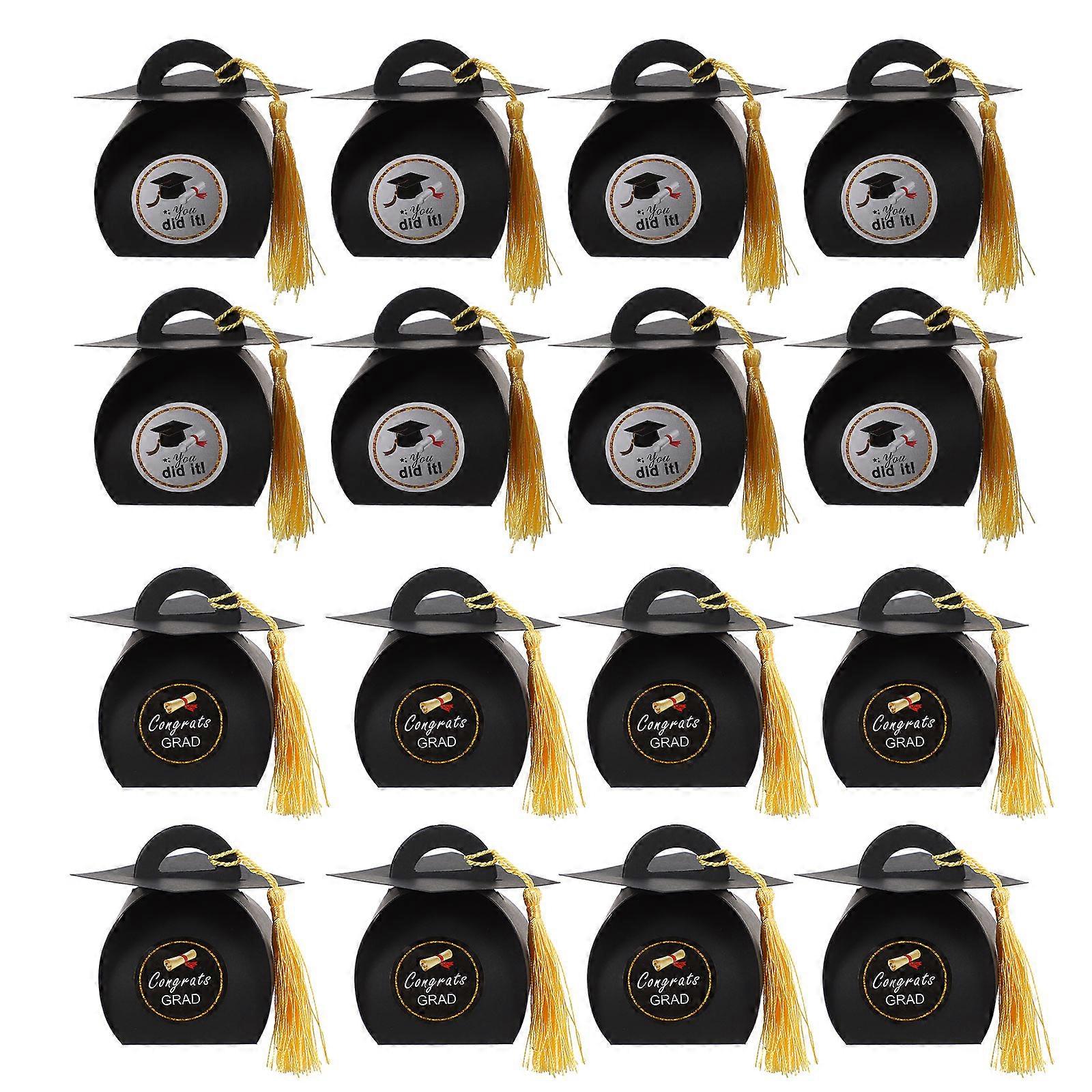 Graduation Chocolate Boxes Bachelor Hat Gift Cases for School 20Pcs Black Paper