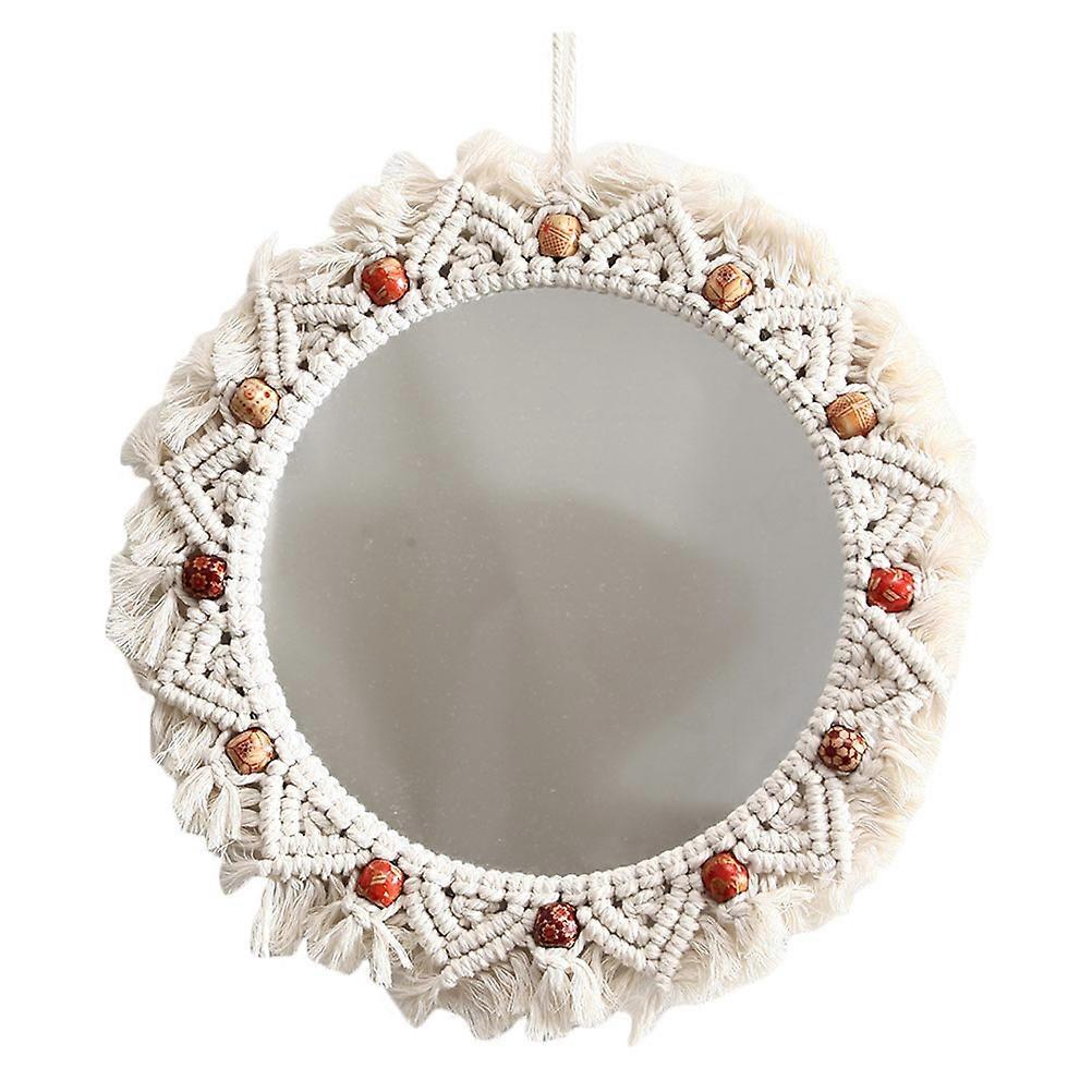 Beige Wall Hanging Mirror Macrame Wall Mirror for Decoration 1Pcs
