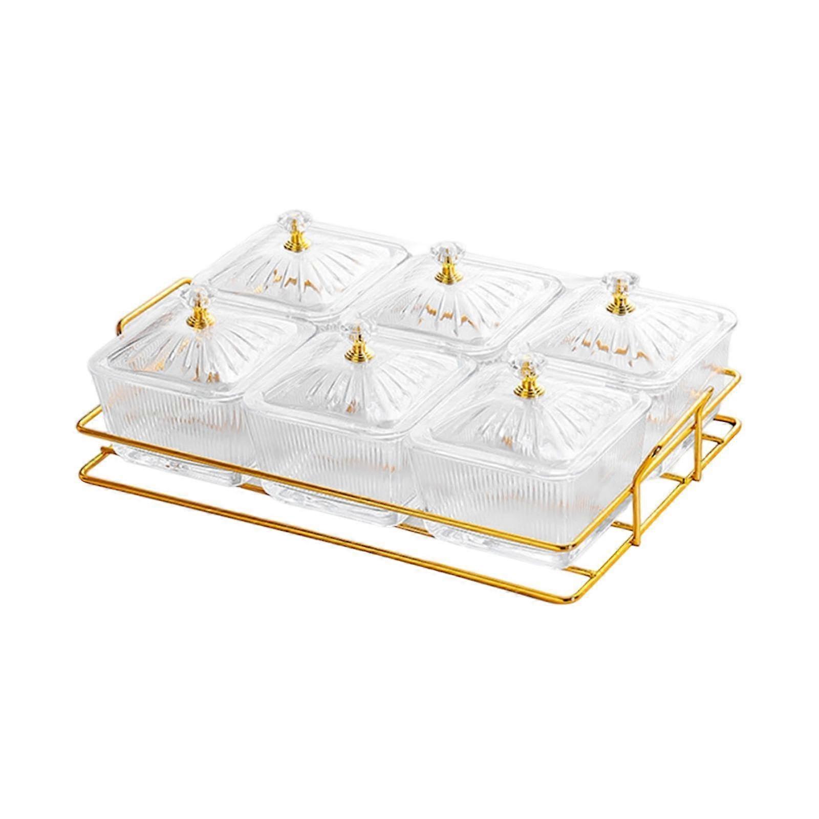 Snack Serving Tray with Stand, Six Compartment Clear Platter for Candy Nuts Dried Fruit Snacks
