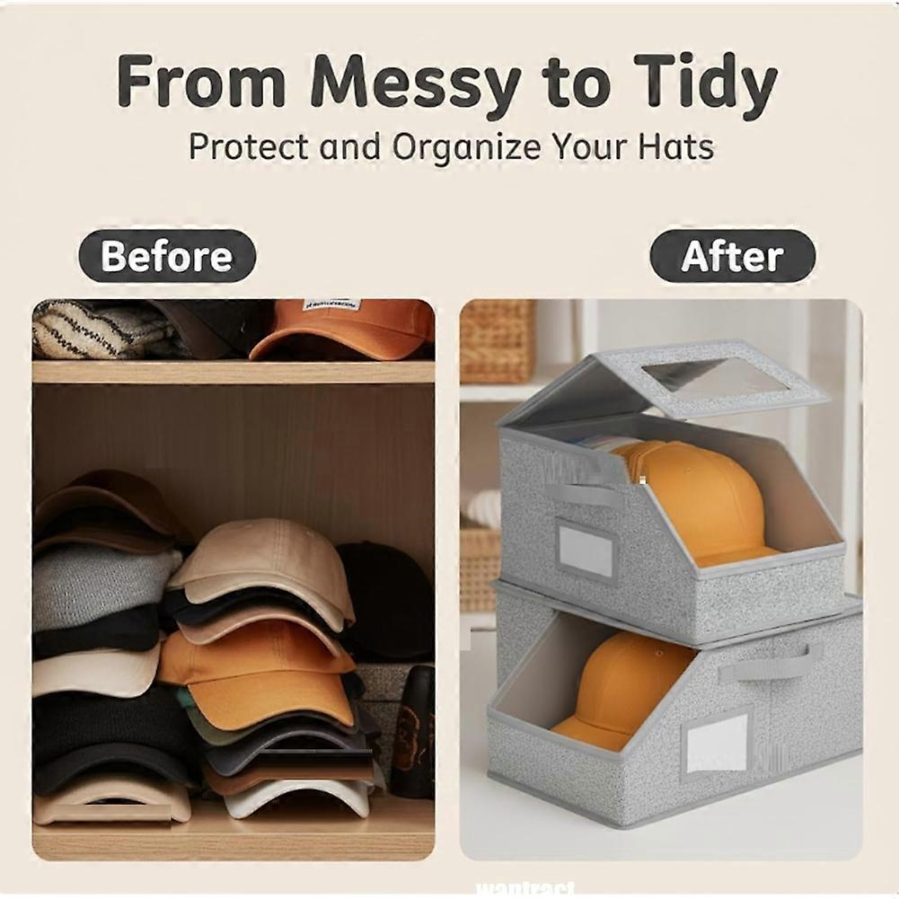 Stackable Hat Storage Boxes for Baseball Caps, Clear Baseball Cap Organizer, Closet Storage for Caps & Accessories