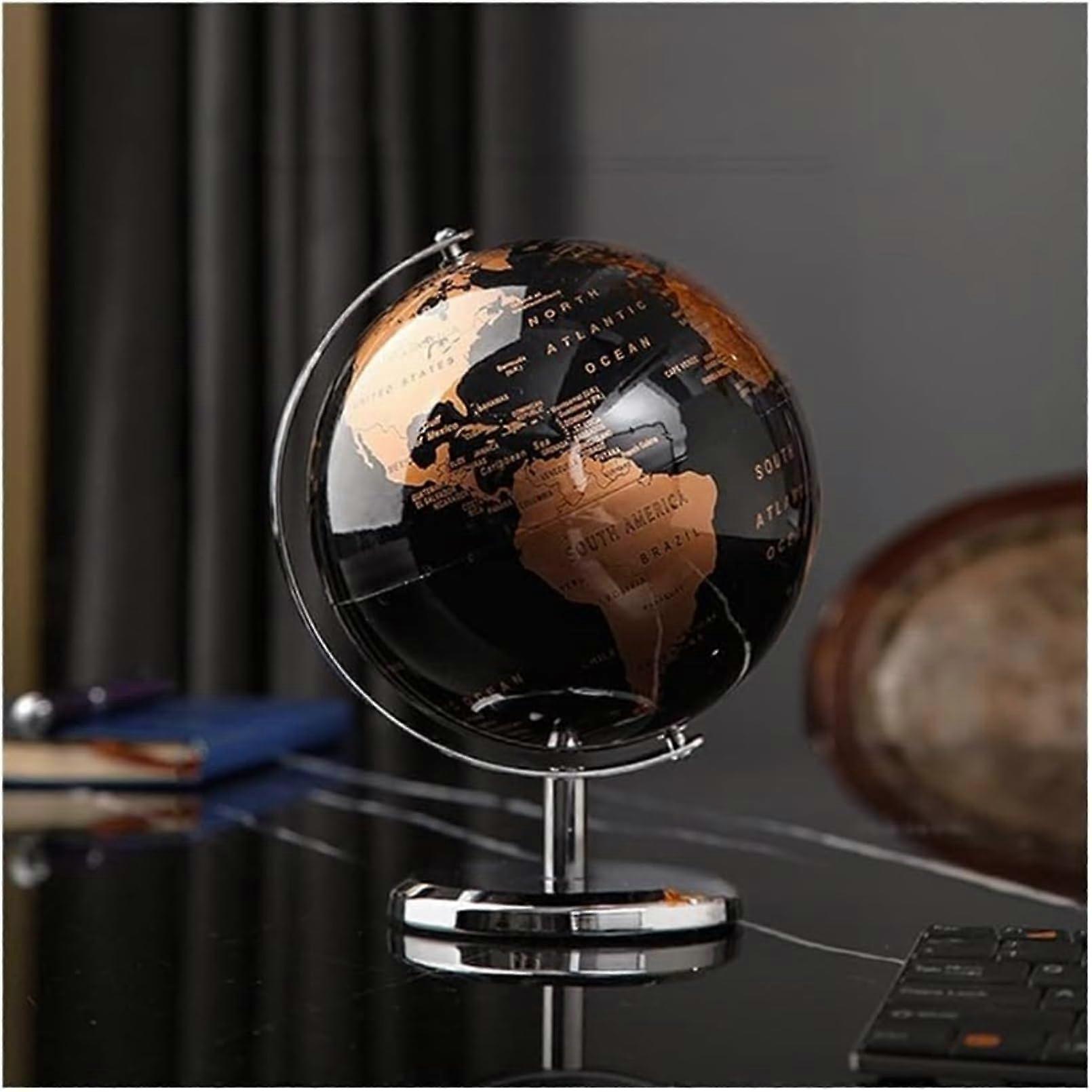 5.5 Inch Black World Globe with Vintage Finish, 360° Rotation, Clear English Labels for Kids