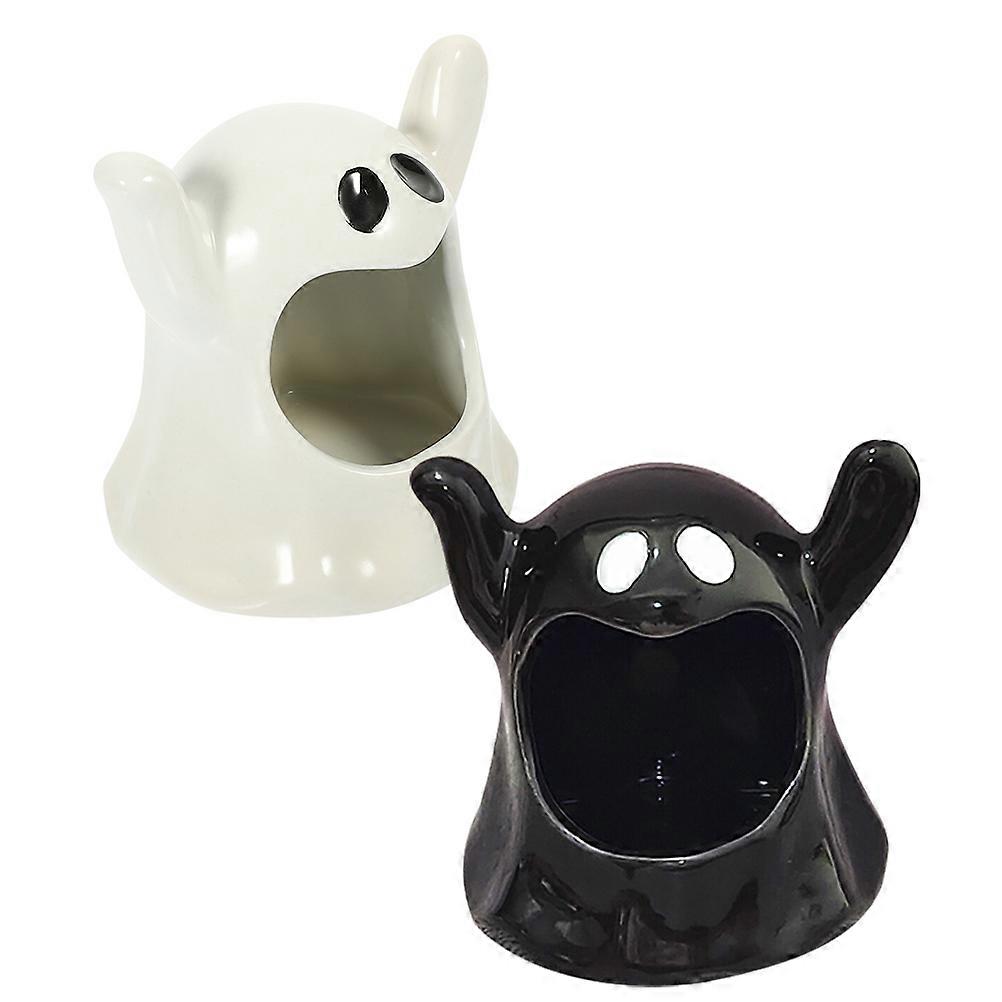 Ceramic Halloween Candle Holder Ghost Shape Candle Stand for Decoration 2Pcs