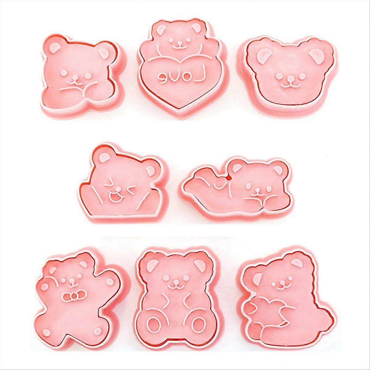 8Pcs Cute Bear Shape Biscuit Mold Set Cookie Plunger Hand Pressure