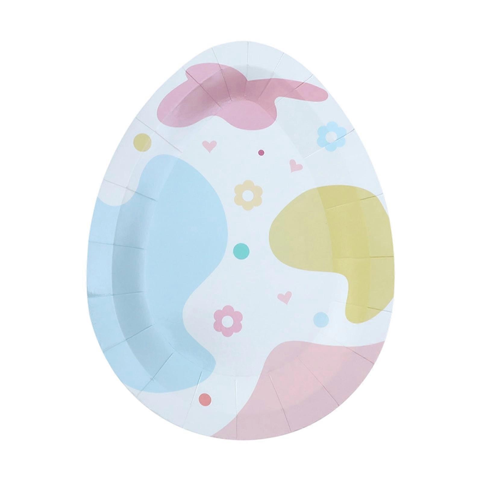 10PCS Easter Egg Paper Plates (7.4x9.45"), Disposable Party Tableware for Easter Decor & Snack Serving