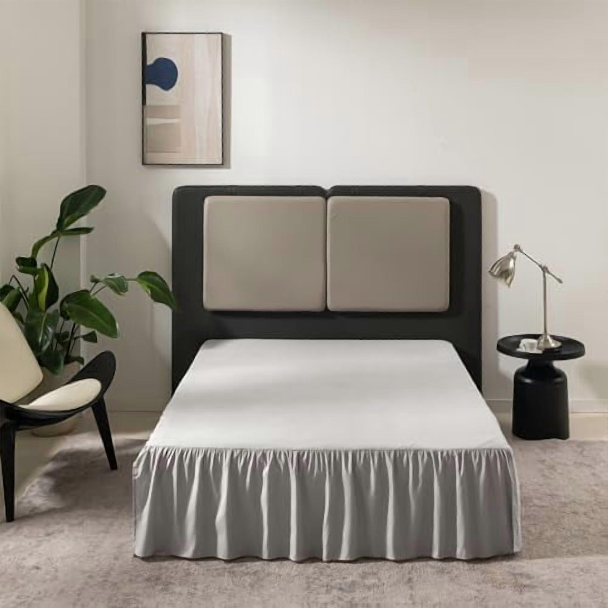 Queen Size Ruffled Bed Skirt with Split Corners, 16" Drop, Light Grey