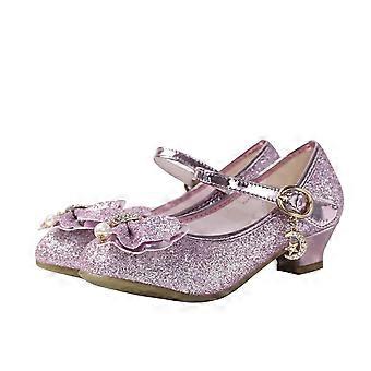 Meisjesjurkschoenen Mary Jane, schoenen voor bloemenmeisjes, schattige prinsessenschoenen met lage hakken voor school, bruiloft of feestje, roze, 14-16 jaar