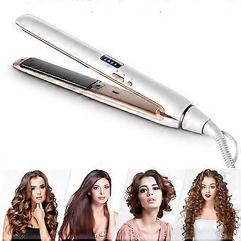 2-in-1 Haarglätter und Lockenstab mit Keramikplatten, einstellbarer Temperatur, Dualspannung, Weiß