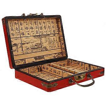 Caixa de Mahjong Chinesa Portátil de Madeira para Armazenamento Organizado