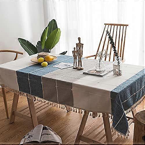 Tablecloths Rectangle Washable Table Cloth Heavy Duty Dust-Proof Table Cover for Party Kitchen Dining Table with Tassel Stitching (Bluegray, 55\"X71\"