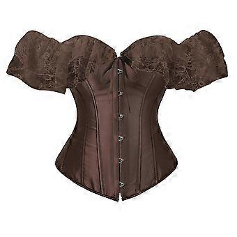 Korsett-Oberteil mit Schnürung, französisches Bustier, Taillenformer, Retro-Crop-Tops, viktorianisches Kostümkorsett für Maskeraden, Braun, XXXXXXL