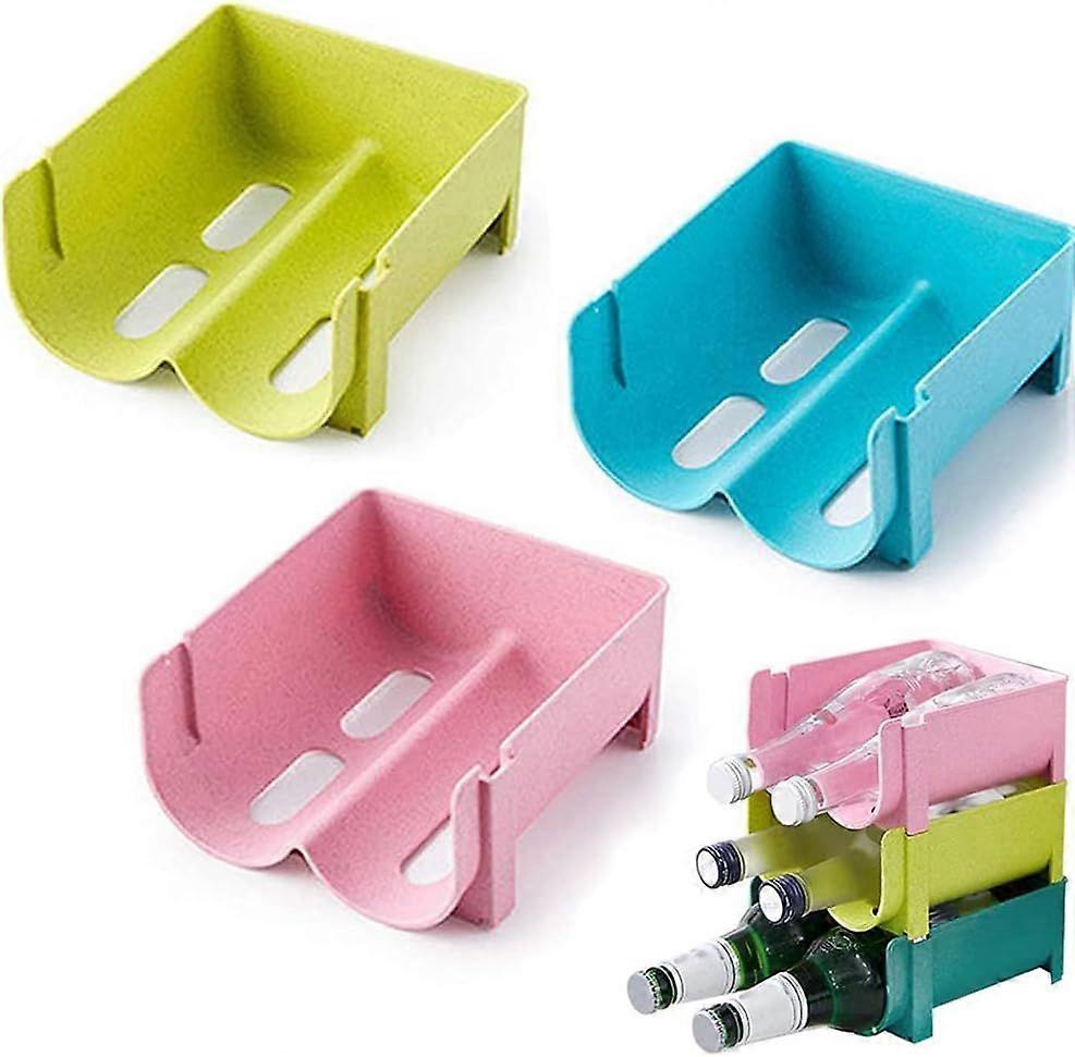 Set of 3 Plastic Stackable Wine Racks, Refrigerator Beer Storage Racks, Stackable Bottle Racks