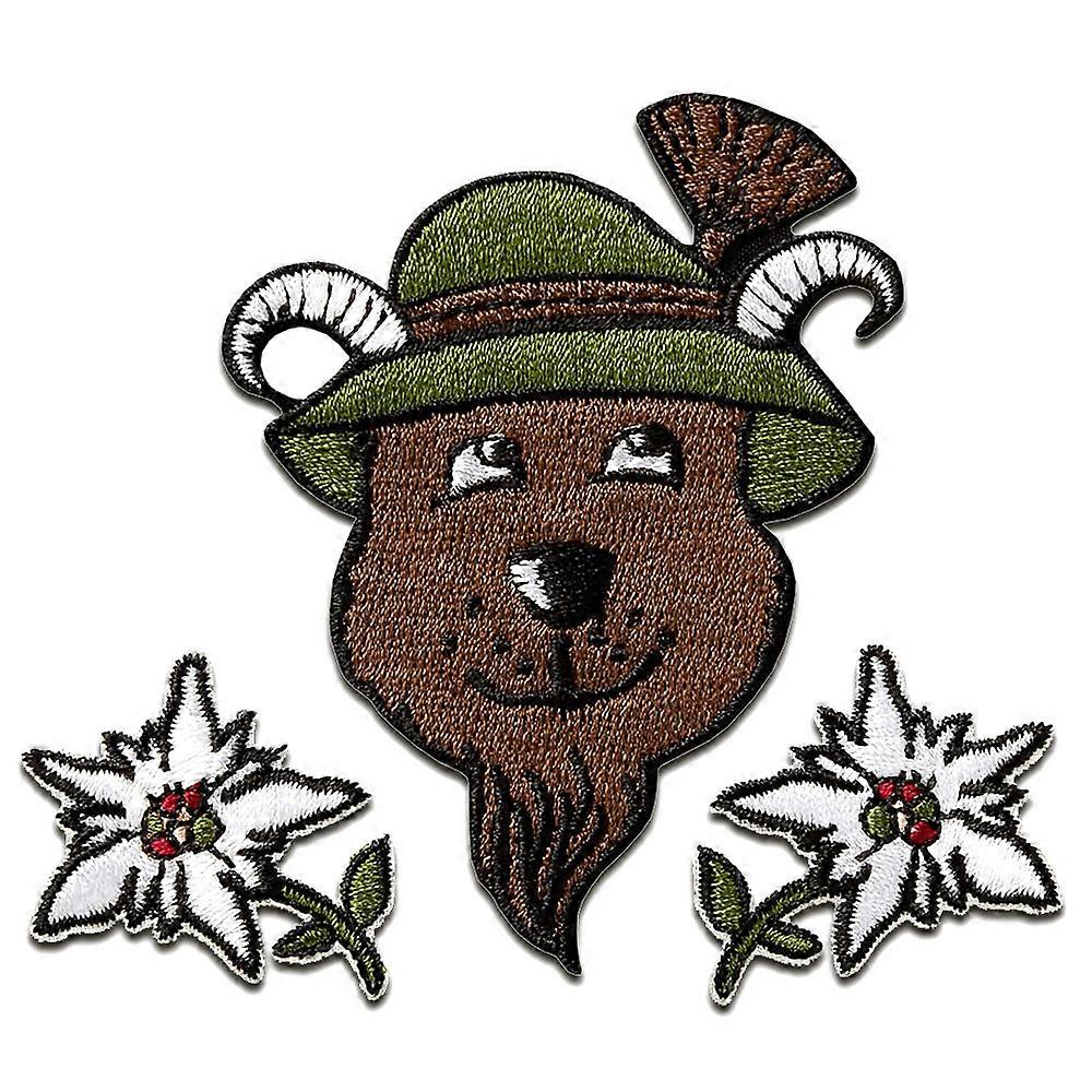 Patch / iron-on patch - Set Bear with chamois beard hat Tyrol - brown - various sizes - iron-on patches