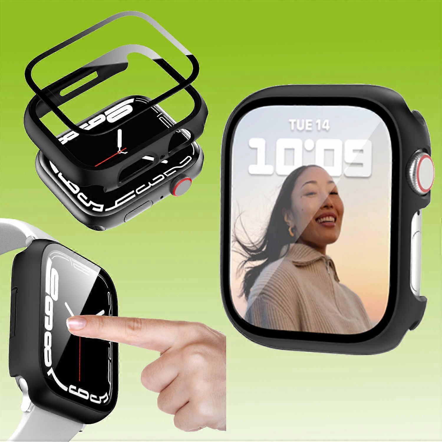 For Apple Watch Series 9 8 7 41 / 6 SE 5 4 40mm 2 in 1 Watch Case Cover + Tempered Glass