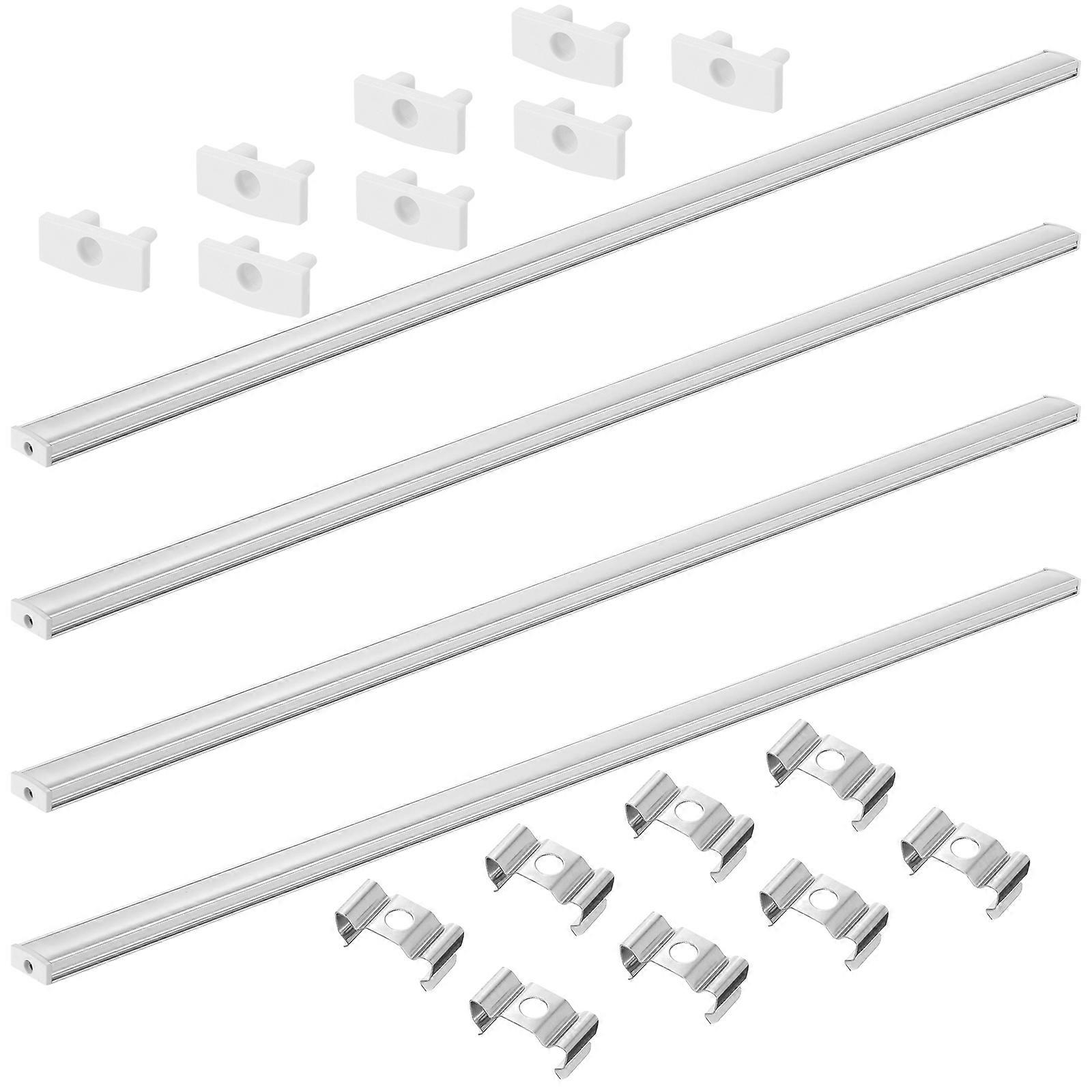 4 Sets LED Channel System Silver U-Shape LED Diffuser with Milky White Cover