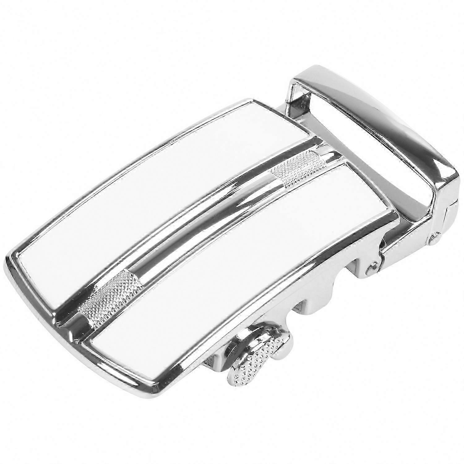 Automatic Ratchet Men's Leather Belt with Solid Silver Centered Buckle