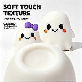 Ghost Squishy Toy | Slow Rising Kawaii Ghost Squeeze Stress Relieving Fidget Toy with Purple Bow | Halloween Desk Decor for Kids, Teens, Collectors