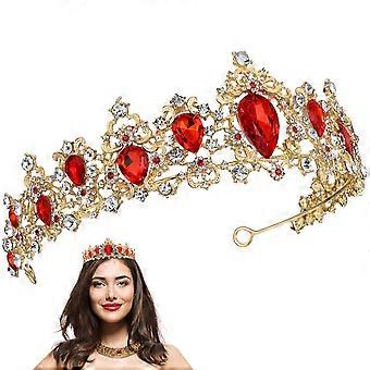 Hochzeitstiara, königliche Kristalltiara-Krone für Damen, 3-teiliges rotes Braut-Kopfschmuckset