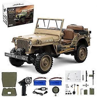 1:20 Scale RC Military Truck with LED Lights, Alloy Body, Dual Speed Control, 2 Batteries, Desert Yellow