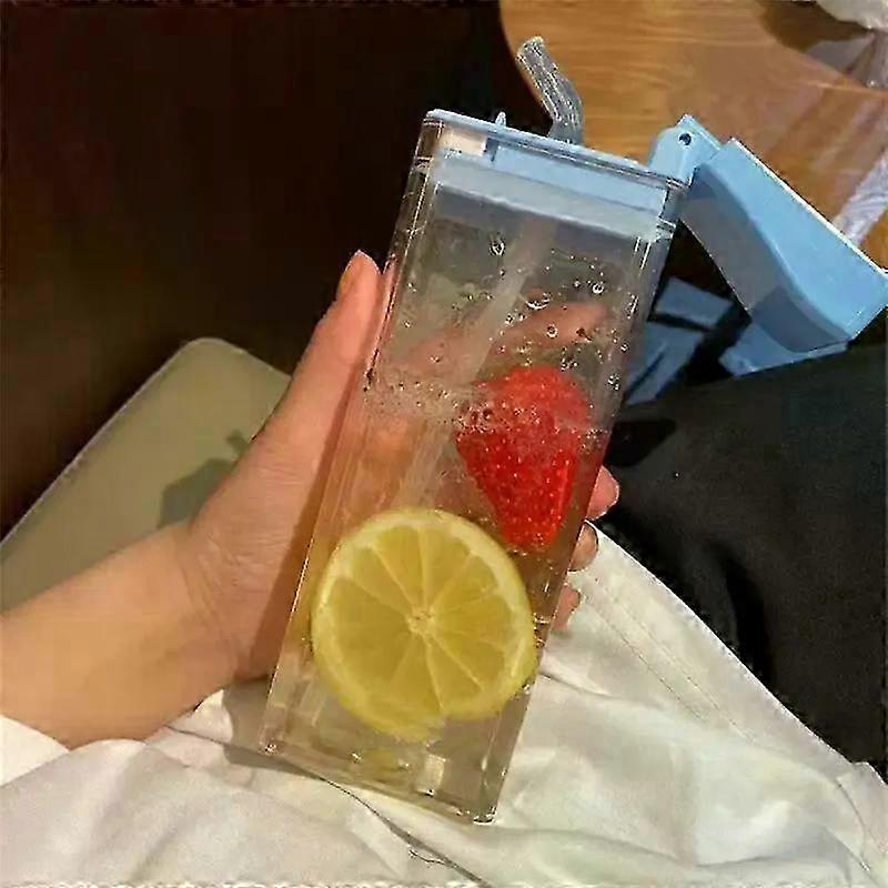 Square Transparent PC Cup With Straw