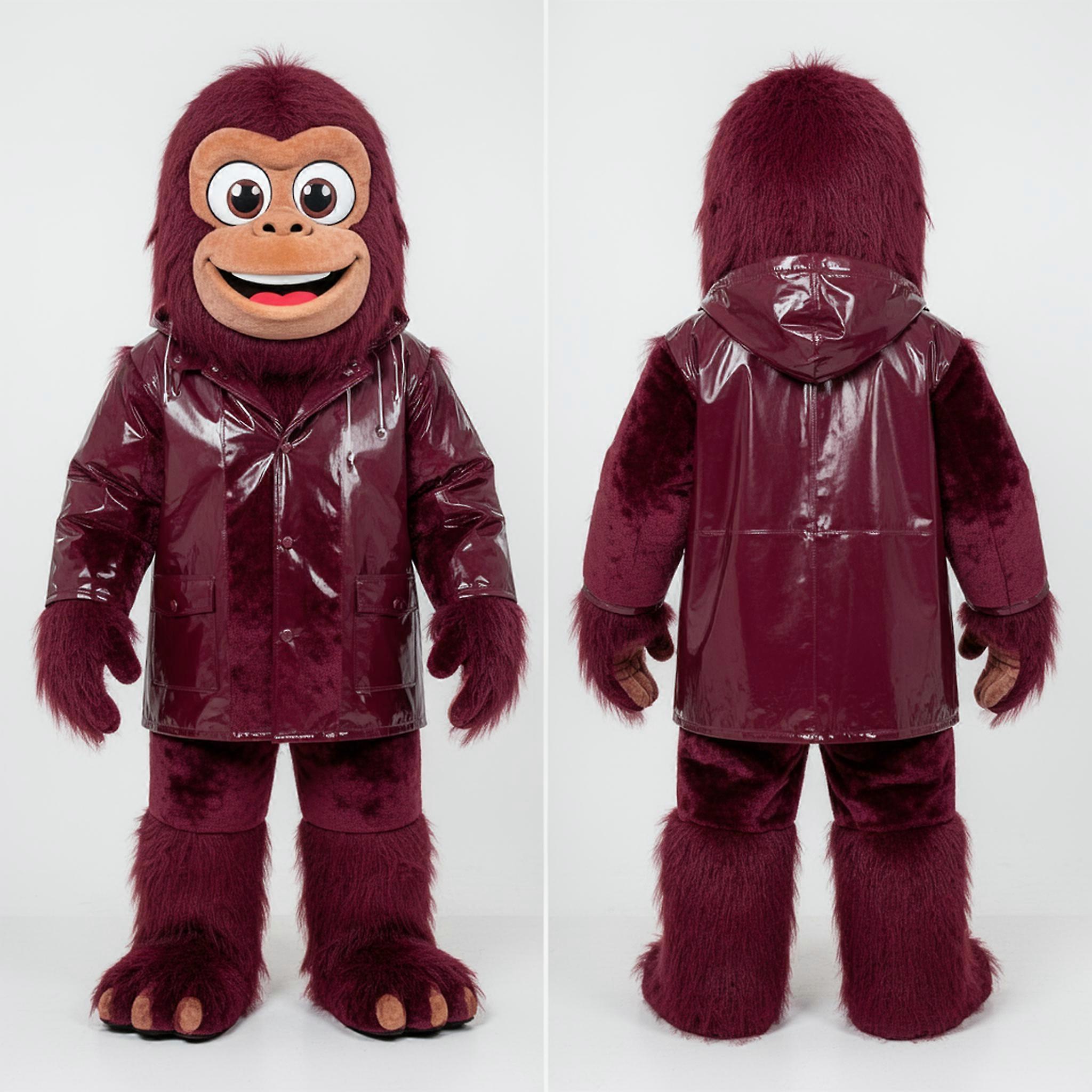 MASTICOT Maroon Fluffy Sasquatch Mascot
