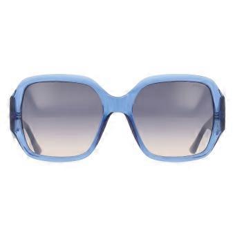 Guess GU00283 90B, volledig omrande, transparante, glanzende blauwe dameszonnebril, vierkant model, met UV-bescherming, origineel.
