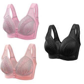 3pcs Plus Size Tourmaline Shaping Bra Front Buckle No Underwire Lace Lifting Wireless Bra