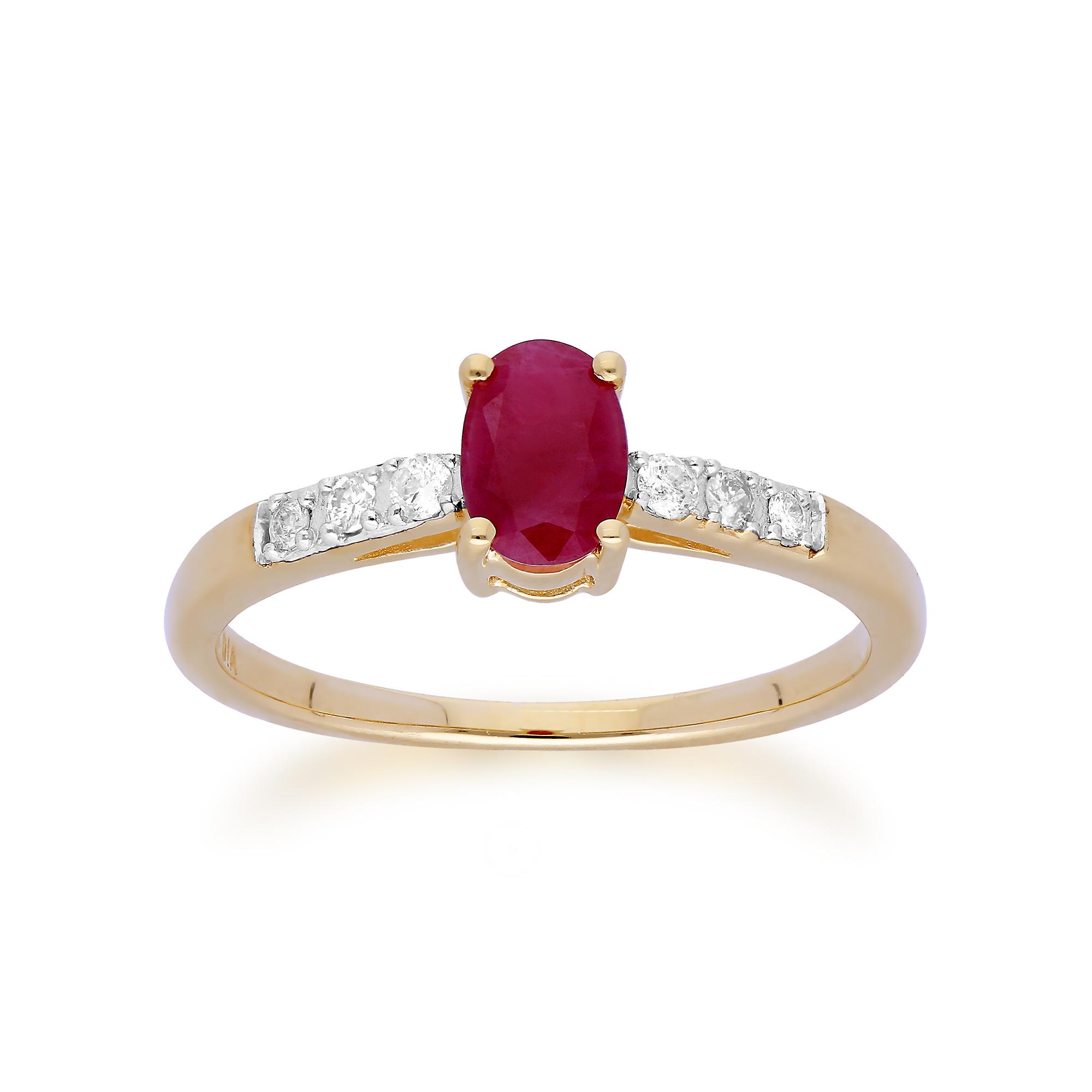 Gemondo 9ct Yellow Gold Ruby & Diamond Oval Cut Solitaire Ring 135R1500029