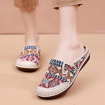 Red Womens Canvas Sandals Casual Fashion Slippers Ballet Summer Slip On Flat Shoes