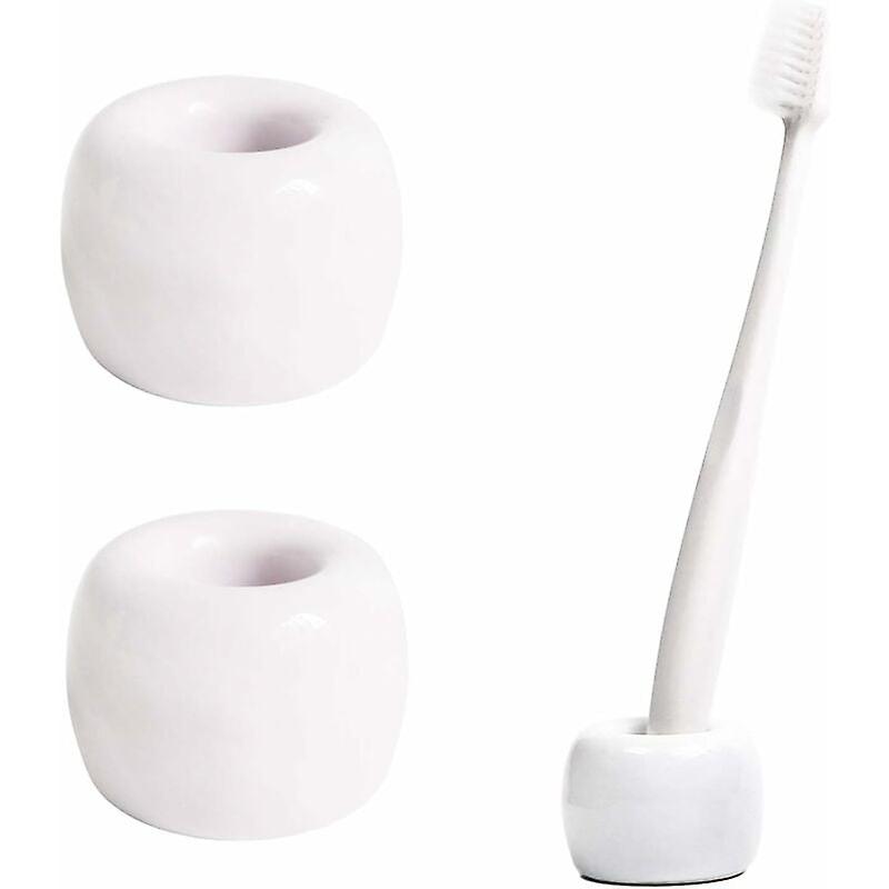 Storage box of 2 mini handmade ceramic toothbrushes (white)