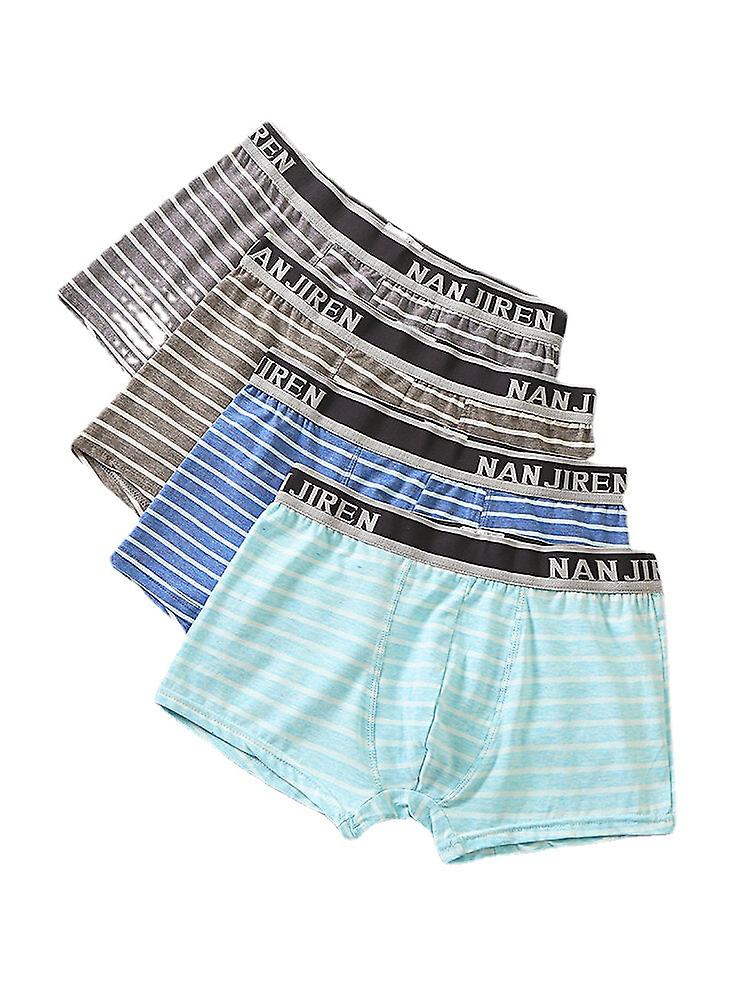 4Pcs Men's Modal Horizontal Stripe Boxers With Logo Waistband And Pouch