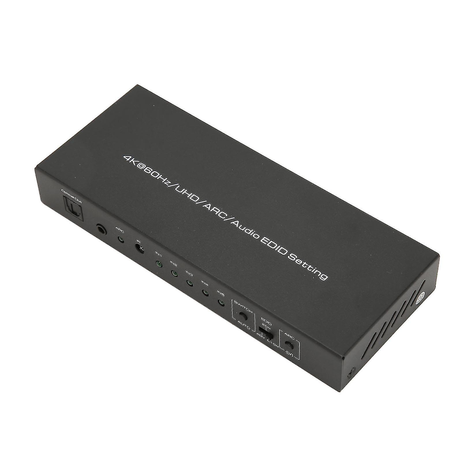 HDR HD Multimedia Interface Sound Extractor 5 Port 18Gbps Sound Extractor Switch Box with Remote Control ARC 100‑240V EU Plug