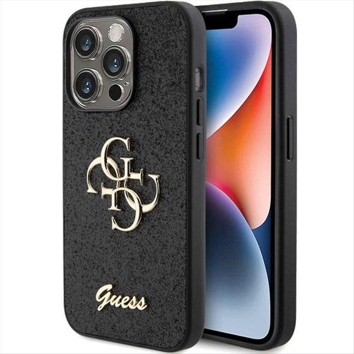 Guess Apple iPhone 15 Pro Case Glitter Script Big 4G Black