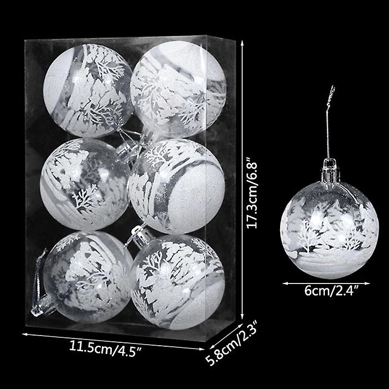 6pcs Transparent Snow Christmas Balls Pendants For Christmas Tree Decoration