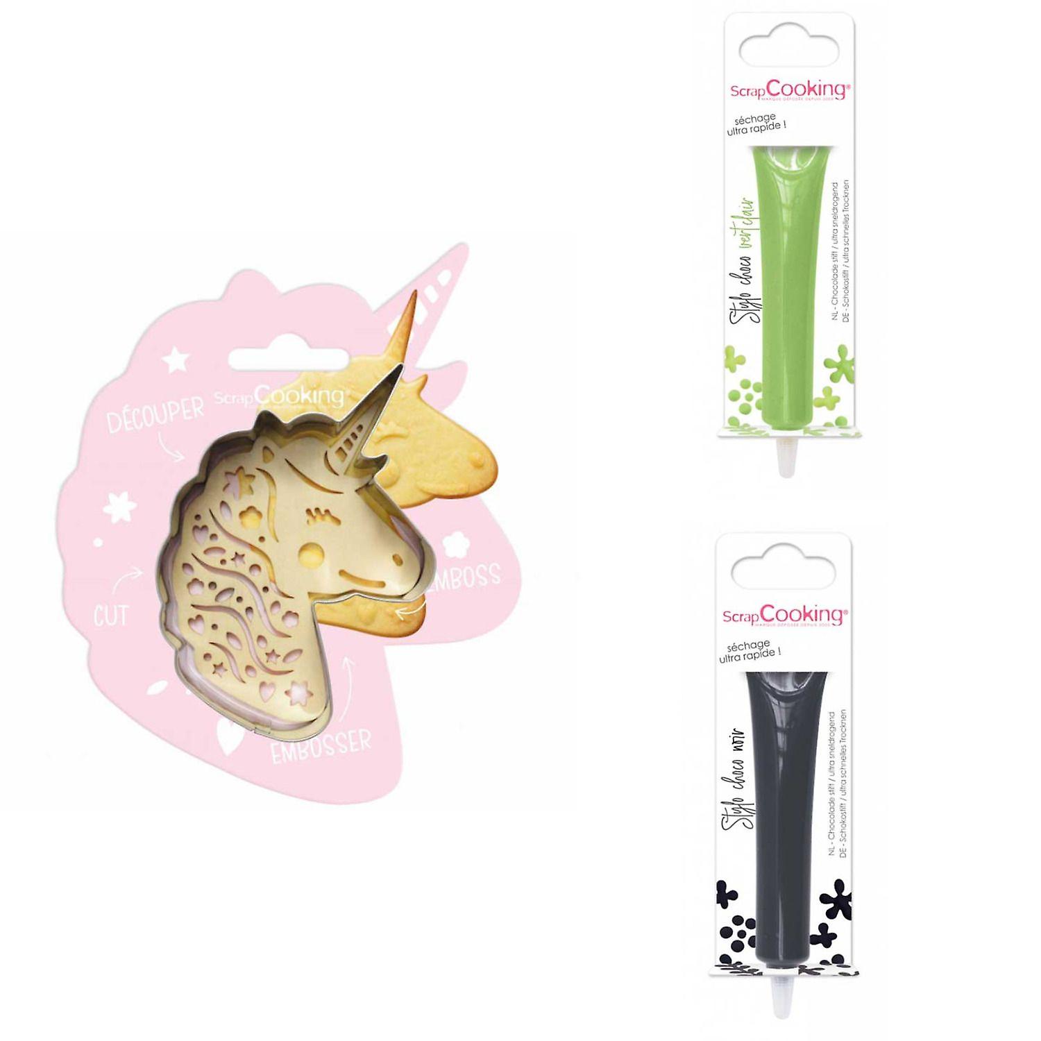 Unicorn Relief Cookie Kit + 2 light green and dark chocolate pens