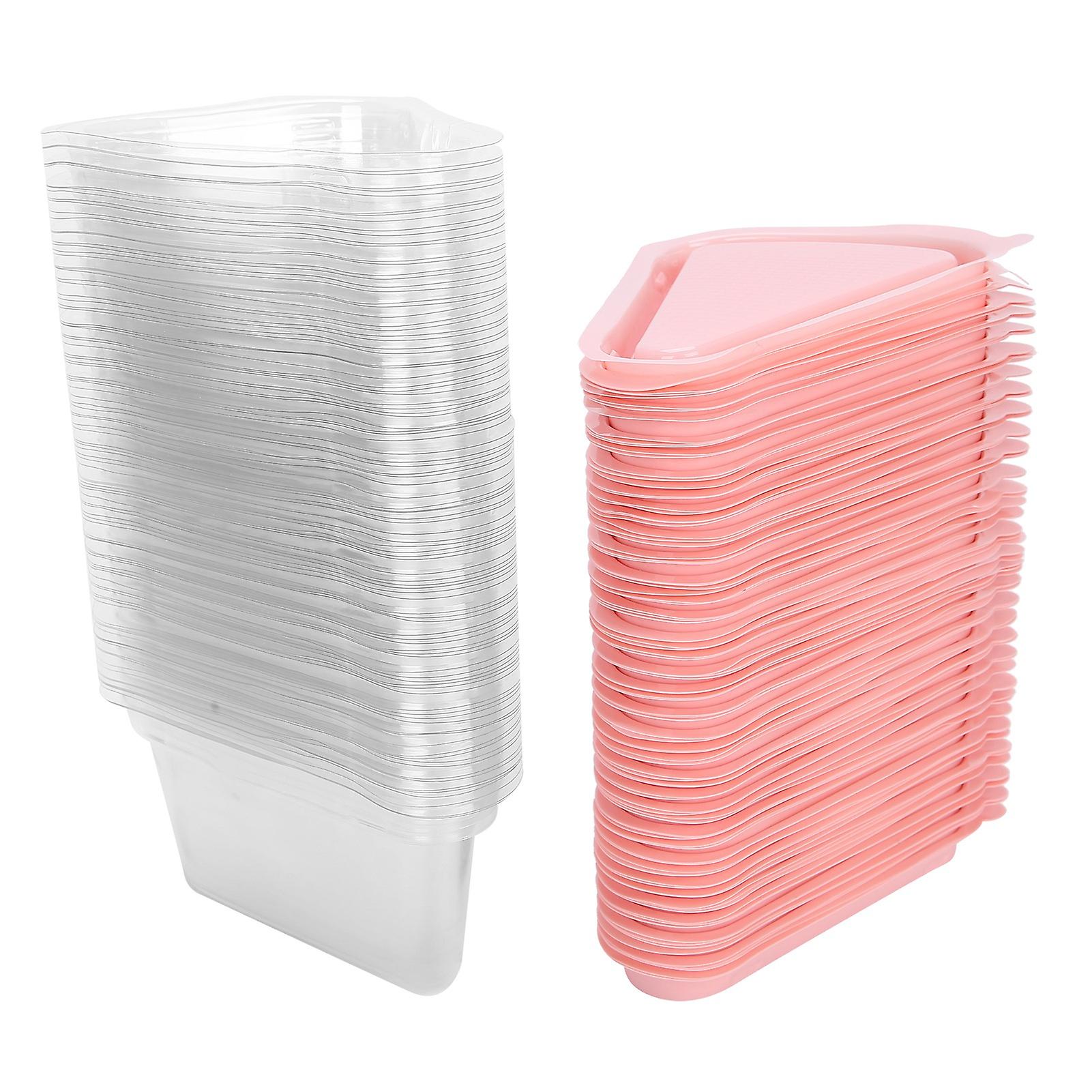 100Pcs Triangular Cake Holder Box Transparent PET Food Cupcake Packaging ContainerPink