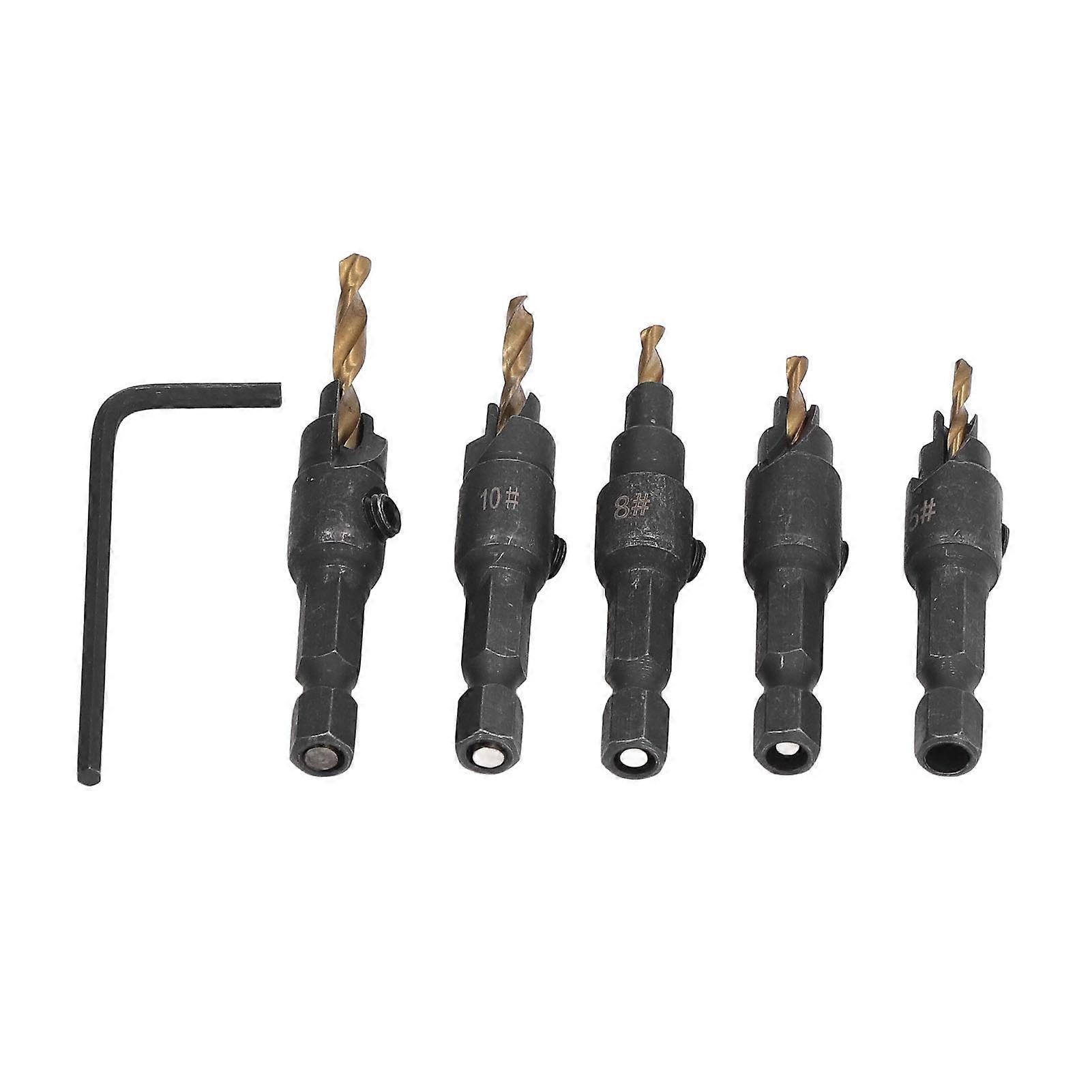 5Pcs Countersink Drill Bit 5‑12mm High Speed Steel Hole Cutter Drilling Tool Set Kit