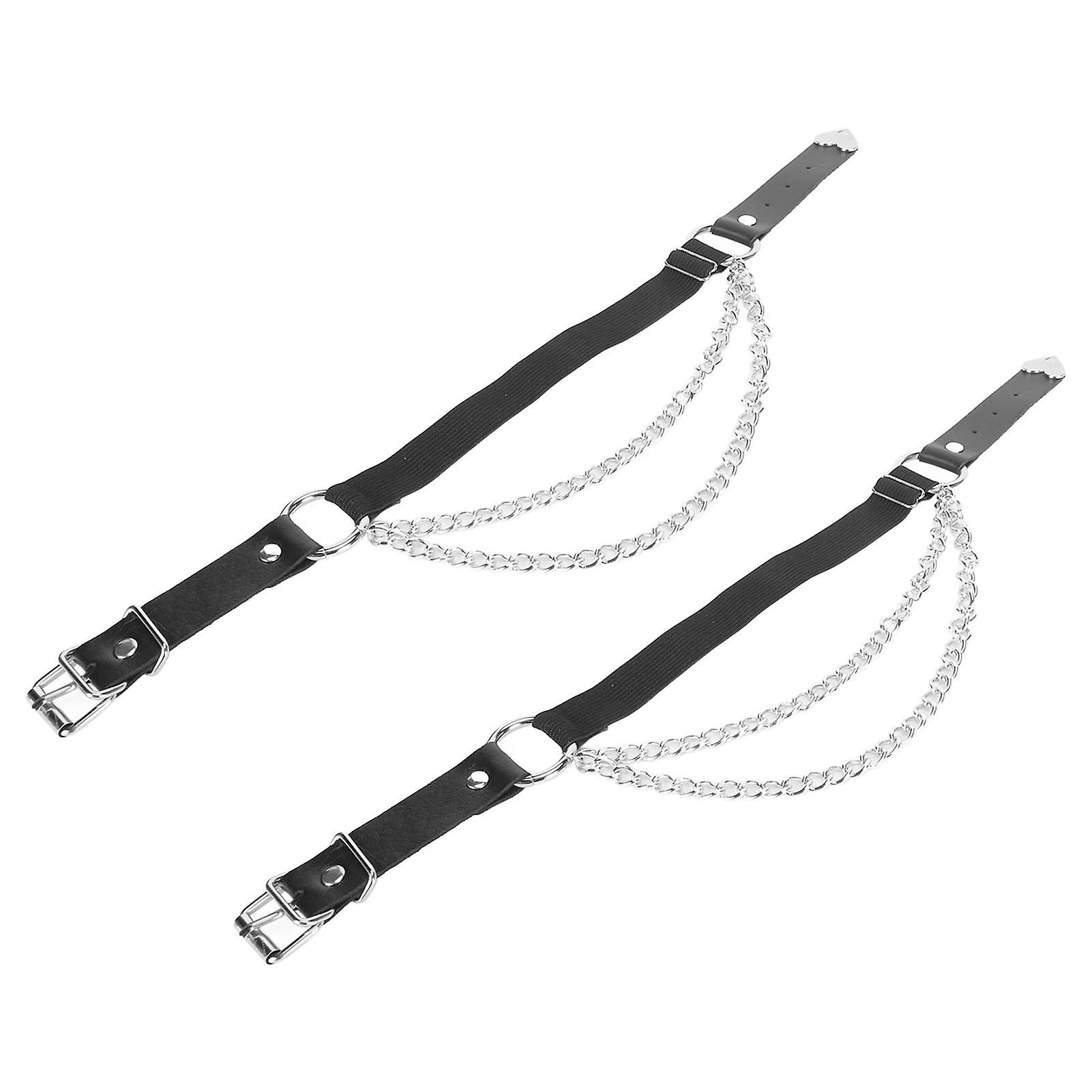 2 件女腿吊袜带 17.9 英寸长人造皮革金属链可调节带扣大腿腰带，适合角色扮演派对万圣节