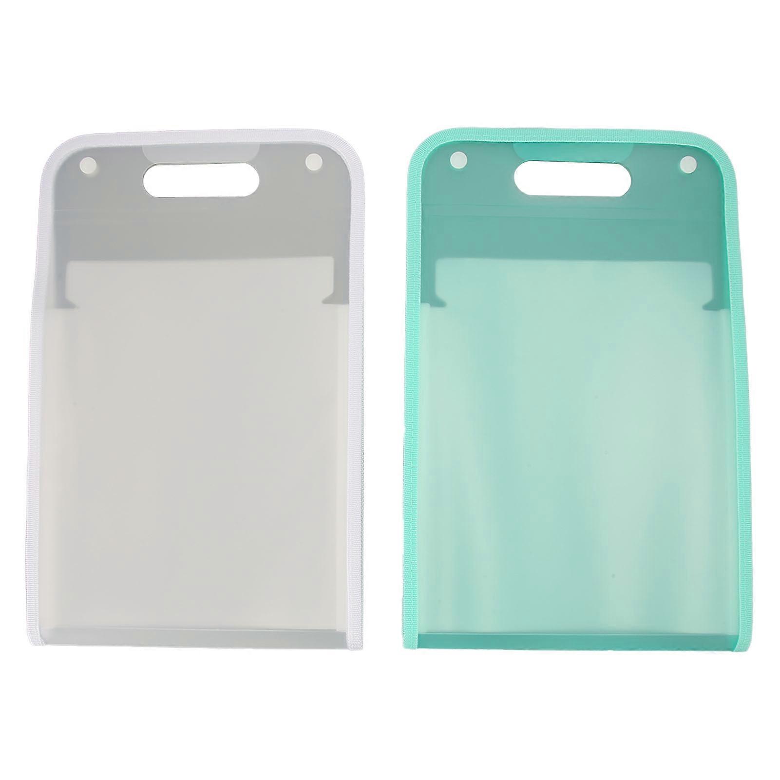 2pcs Vertical File Folders 13 Pockets Large Capacity A4 Document Folder Portable Plastic File Organizer for School Office Library White and Green