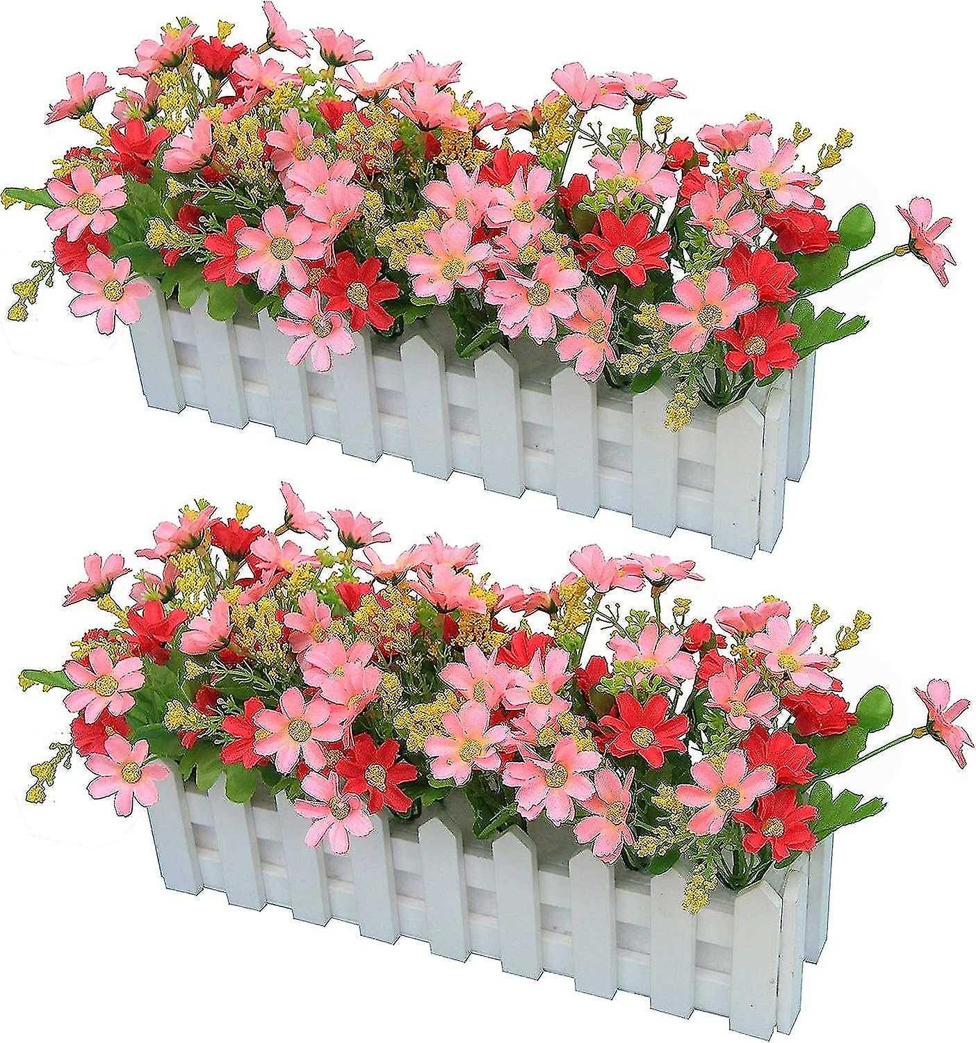 2pcs Artificial Gerbera with Wooden Fence Loggerhead Daisy Daisy Silk Flowers Decoration Artificial 