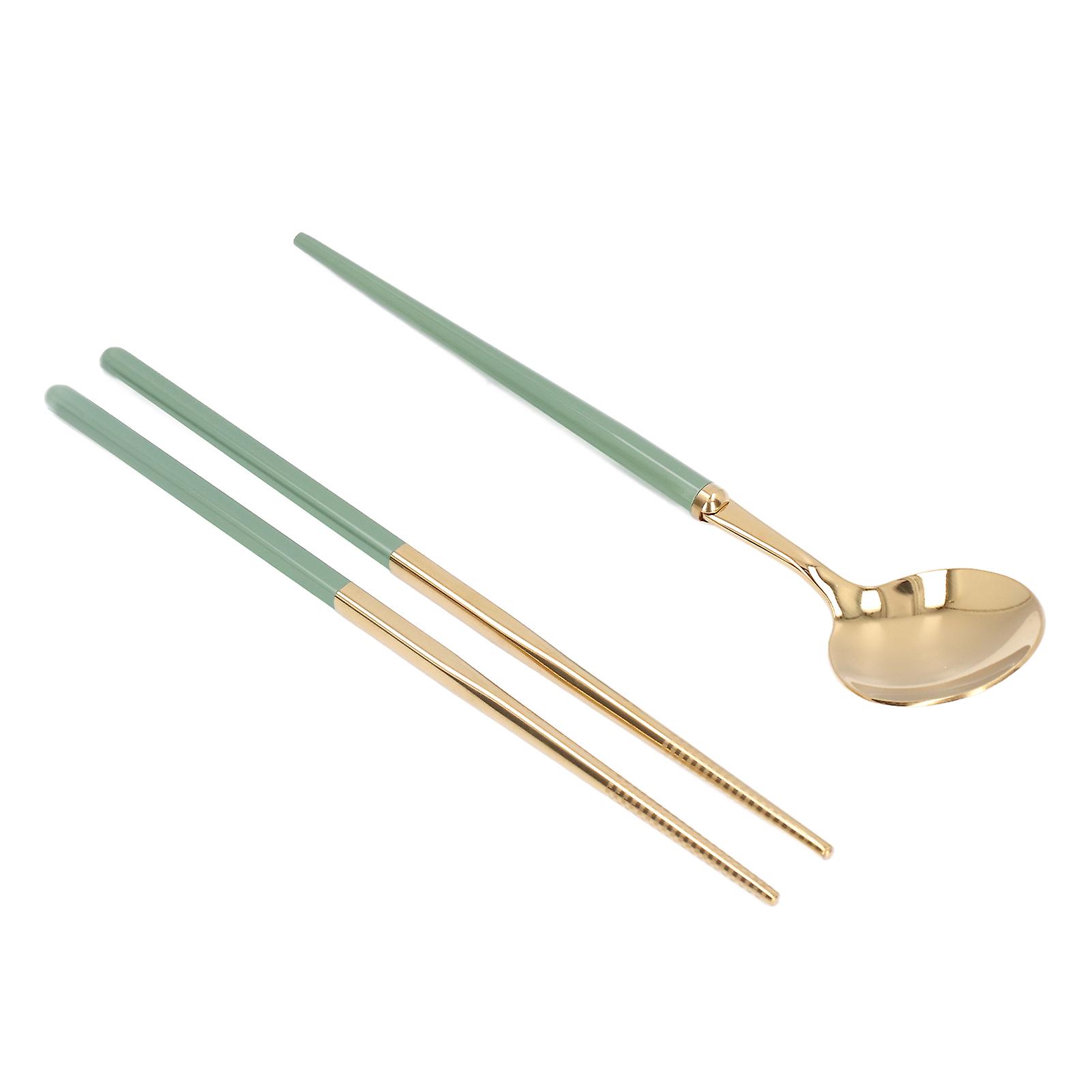 Stainless Steel Reusable Flatware Set with Storage Box 19cm Green Gold