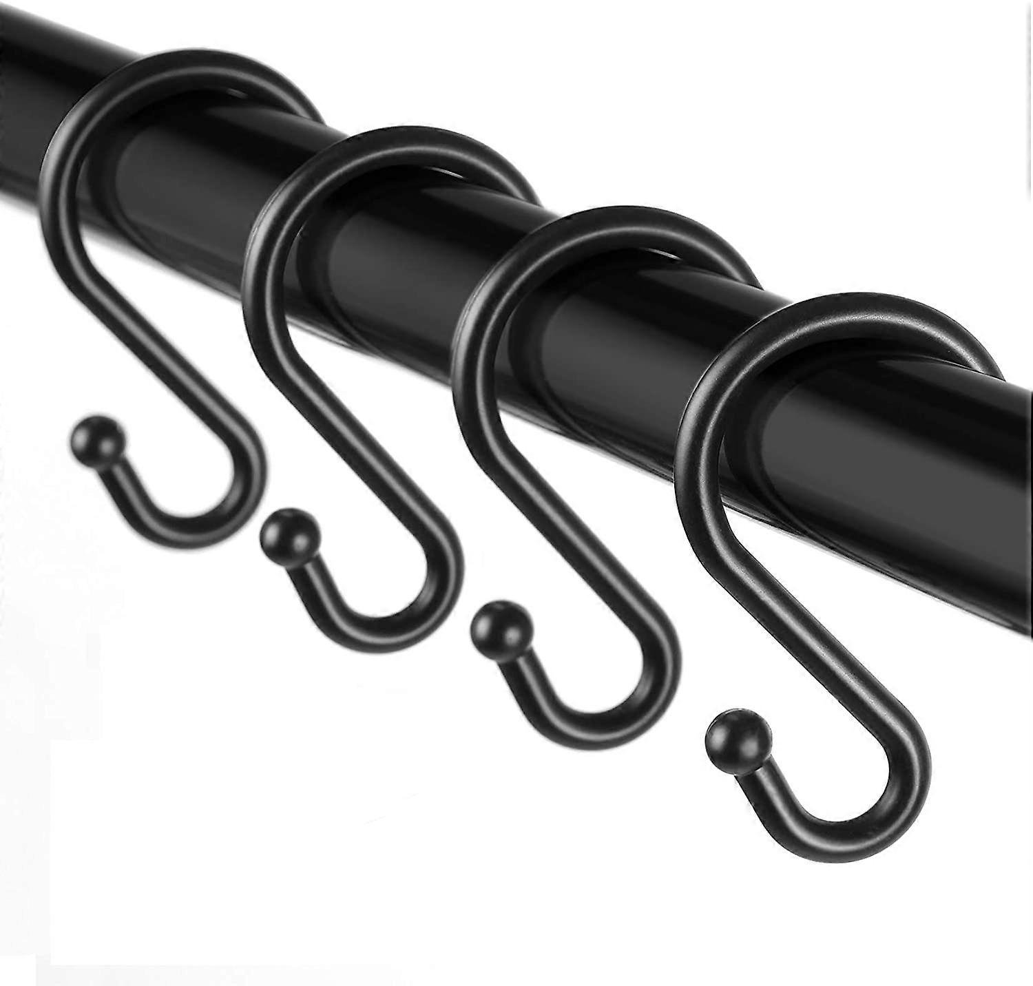 12 metal S-shaped hooks, rust-resistant, for shower curtains, kitchen utensils, clothes, towels, etc. (black)