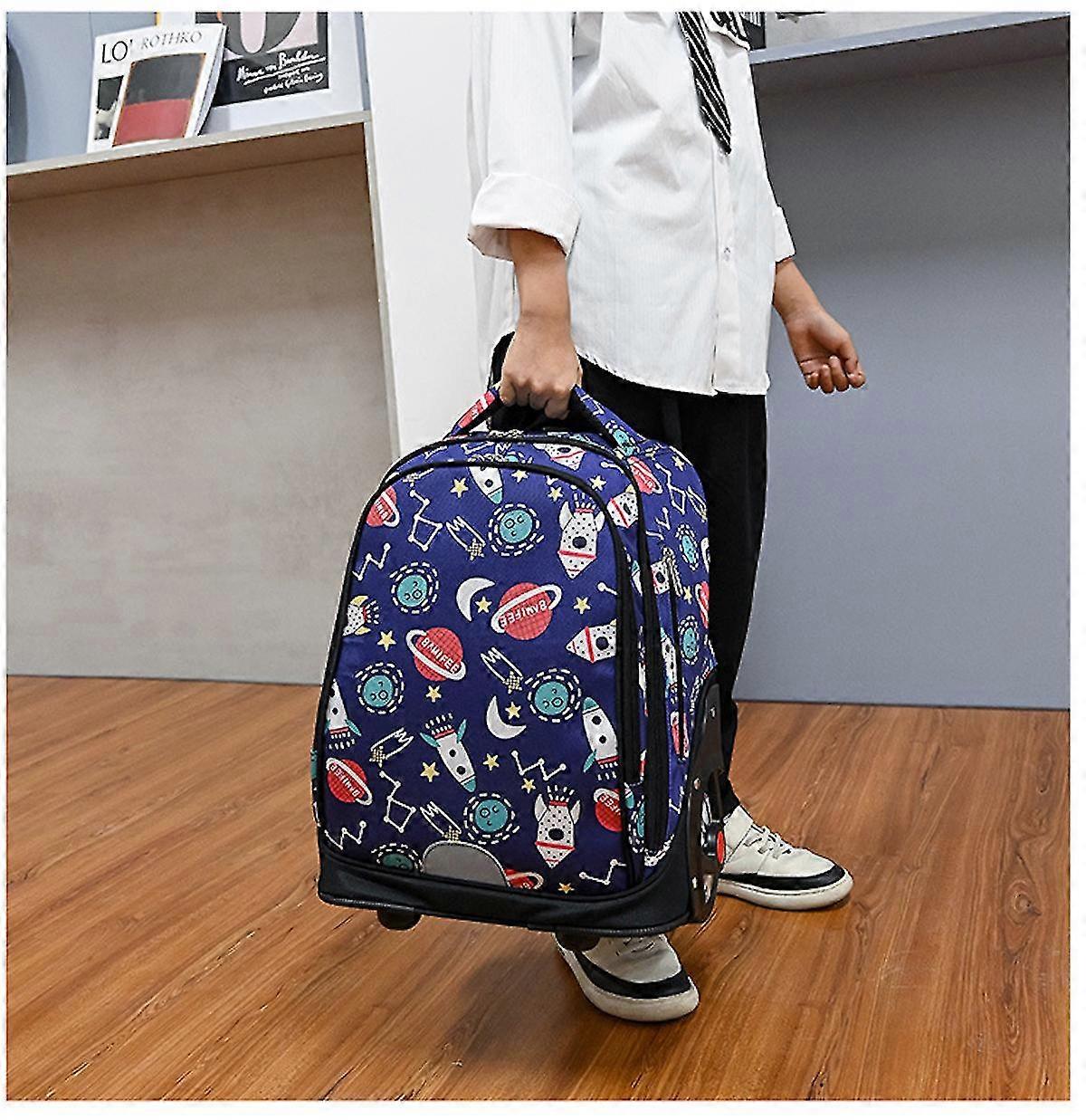 Rocket Trolley School Bag Cartoon Large Wheeled Backpack Multi Layer Rolling Backpack For Kids