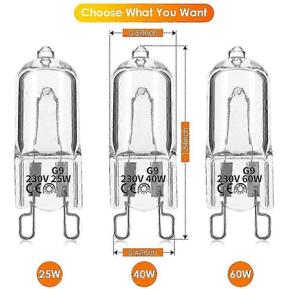 20stk G9 halogen lyspærer, 40w klar halogen dimbar, varm hvit 2800k for lysekroner, anheng, l