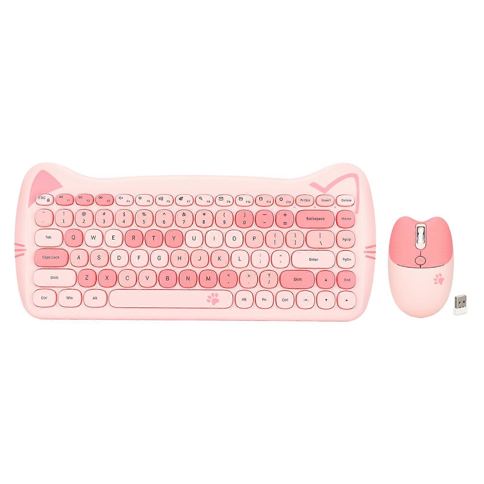 Bonito Cat Shape 2.4G Wireless Keyboard and Mouse Colours Low Power Technology Wireless Keyboard Mouse Combo para jogos Pink Mix
