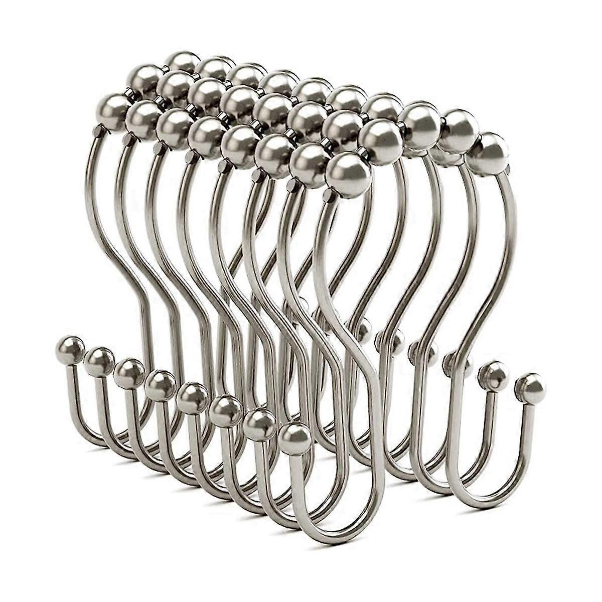 12 Pcs Shower Curtain Hooks, Shower Curtain Rings Rust Proof Balanced Glide Double Shower Curtain H