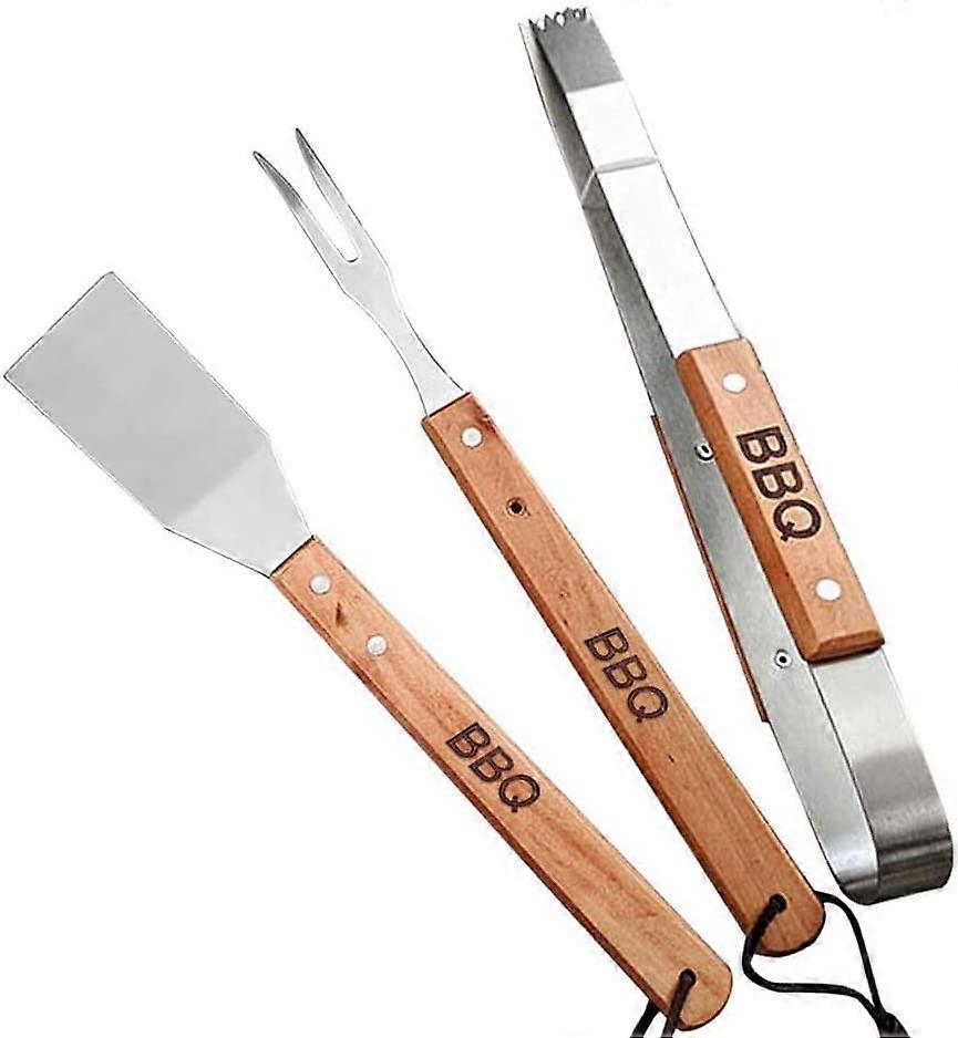 BBQ Grilling Tool 3Pcs Stainless Steel Handle Shovel Fork Clamp Set