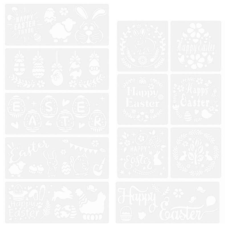 12pcs easter diy painting stencils creative reusable drawing templates (white)
