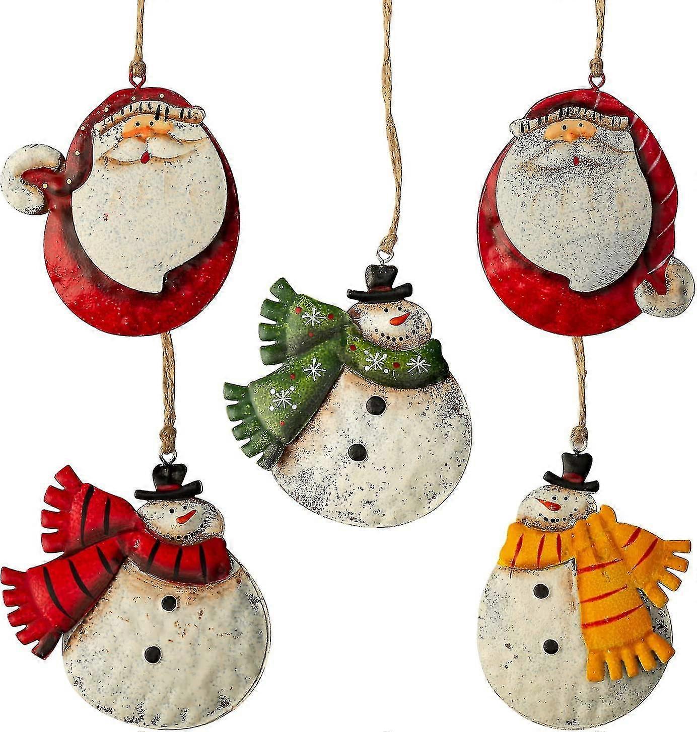 5 Pack Rustic Metal Double-sided Christmas Tree Ornaments